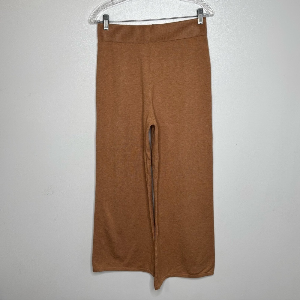 Sioni Knit Wide Leg Pants Neutral Brown Small Stretch Comfort Casual